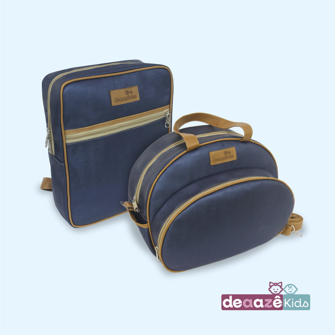 Kit maternidade- 1 Bolsa + 1 Mochila Clássica Azul Acetinado